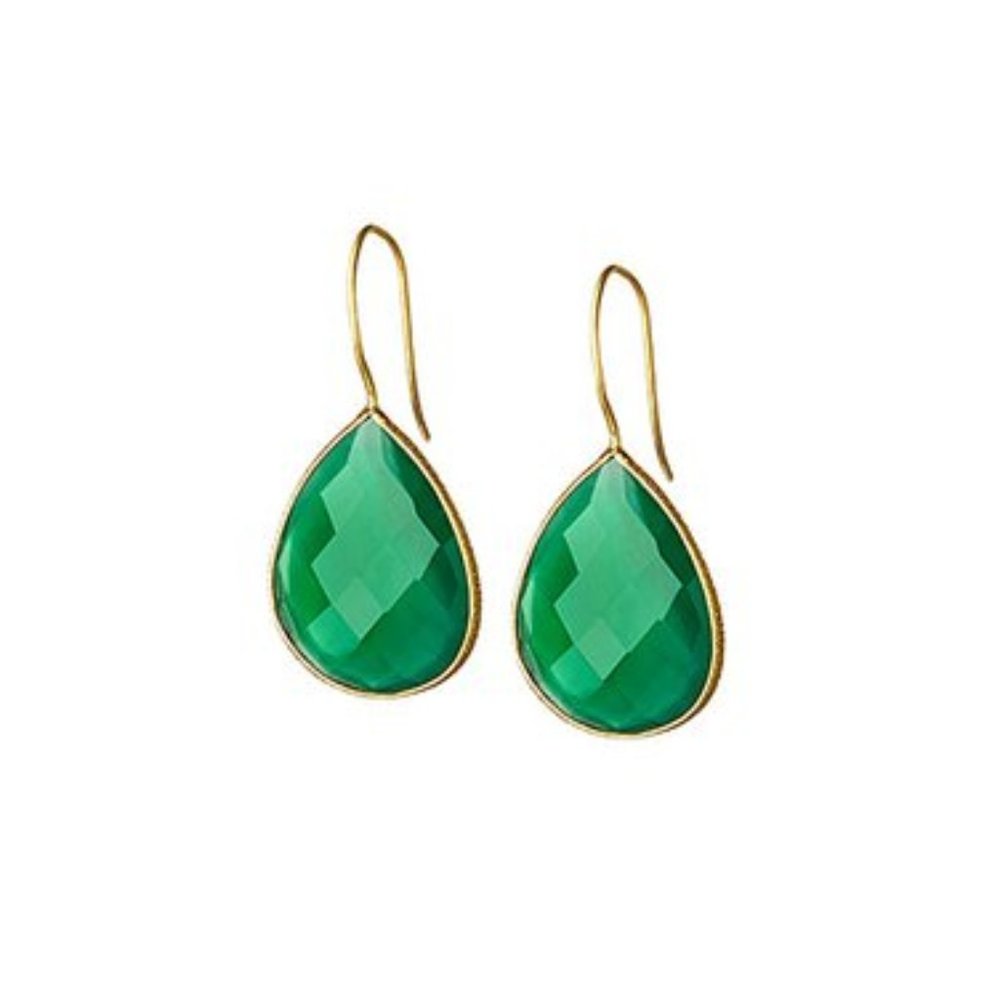 NEW Green Onyx & 18k Gold-Plated Teardrop Earrings